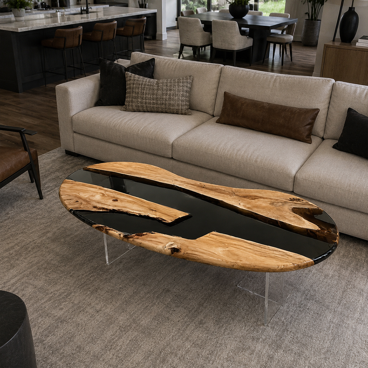 Olive Wood Live Edge Resin Coffee Table