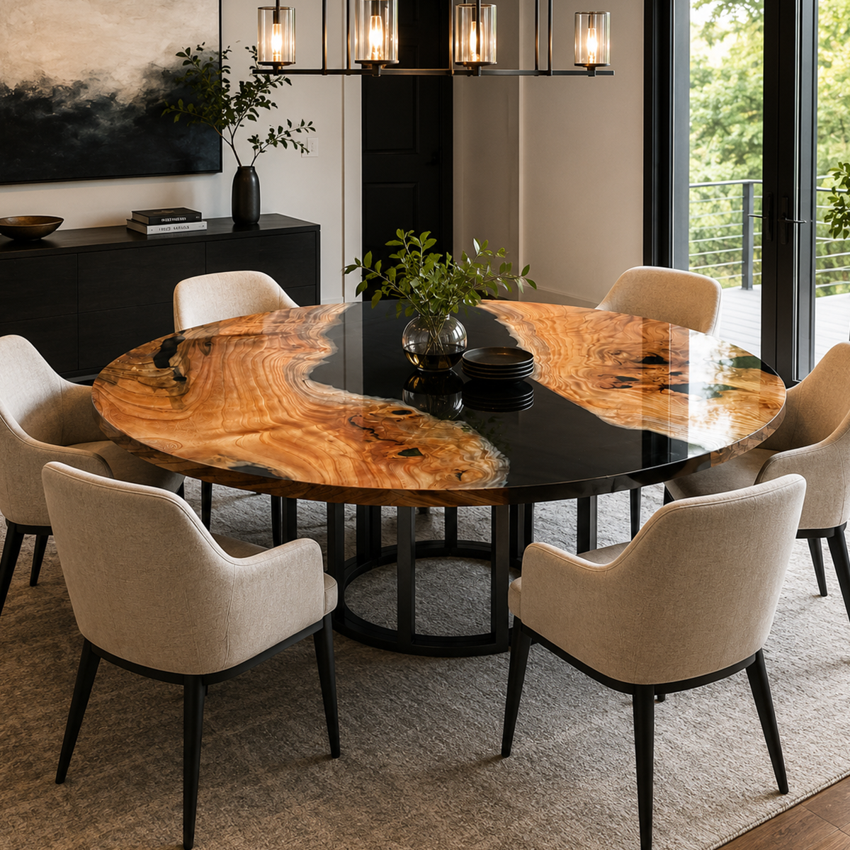 Walnut Wood Epoxy Resin River Round Table