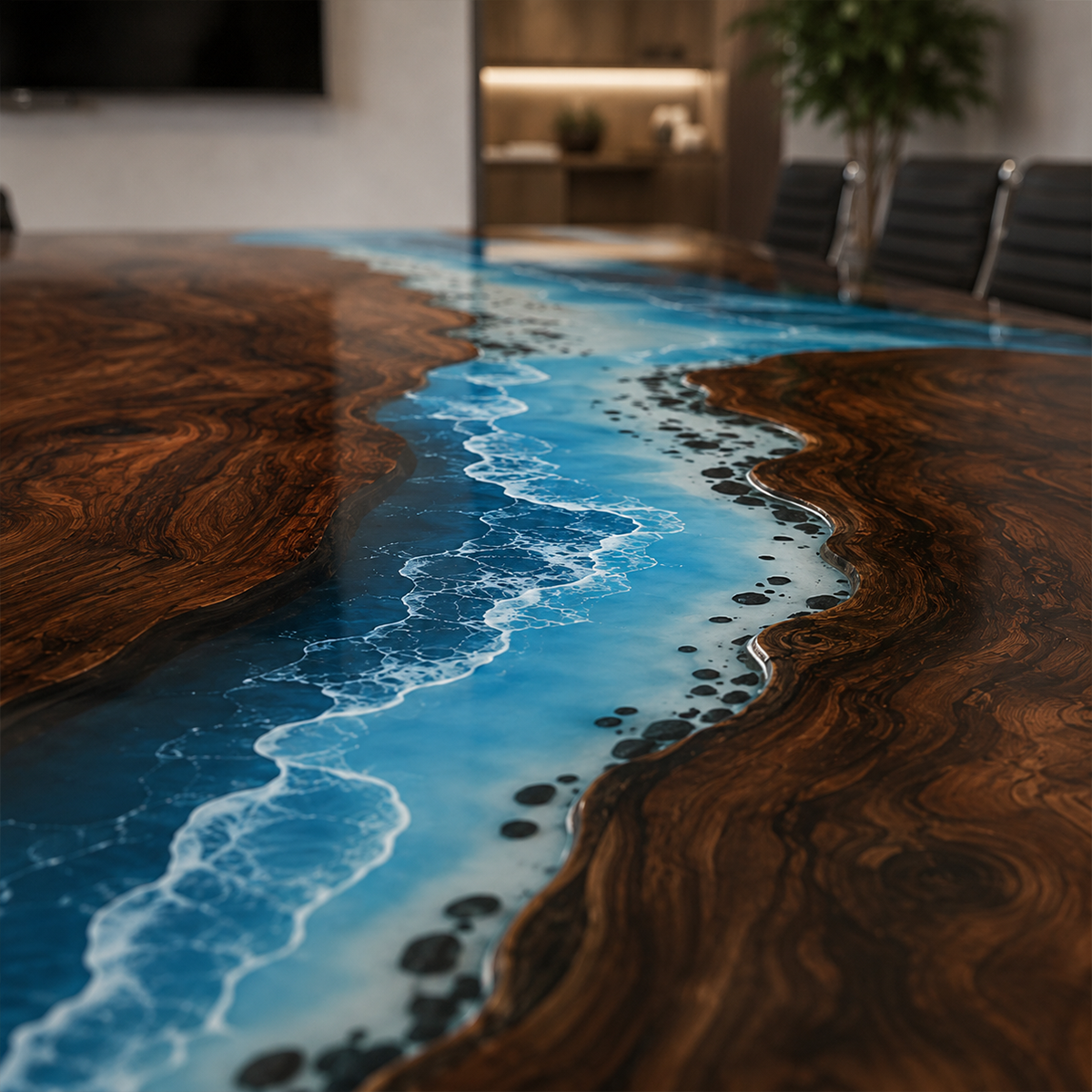 Black Walnut with Island Epoxy Resin Conference Table