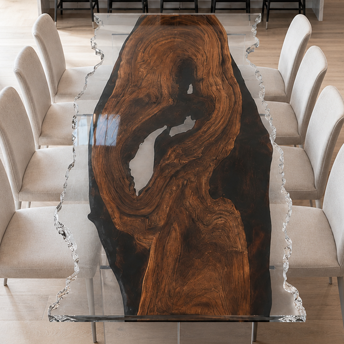 Black Walnut Wood Epoxy Resin Dining Table With Ice-Cracker