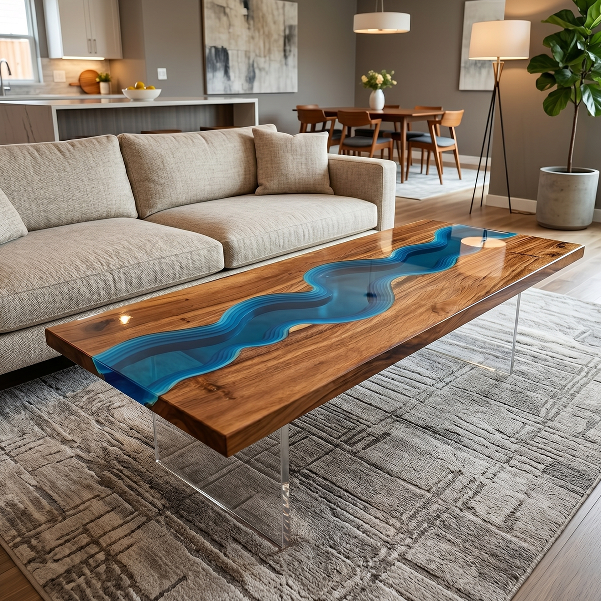 Olive Wood Blue River Wood Resin Coffee Table