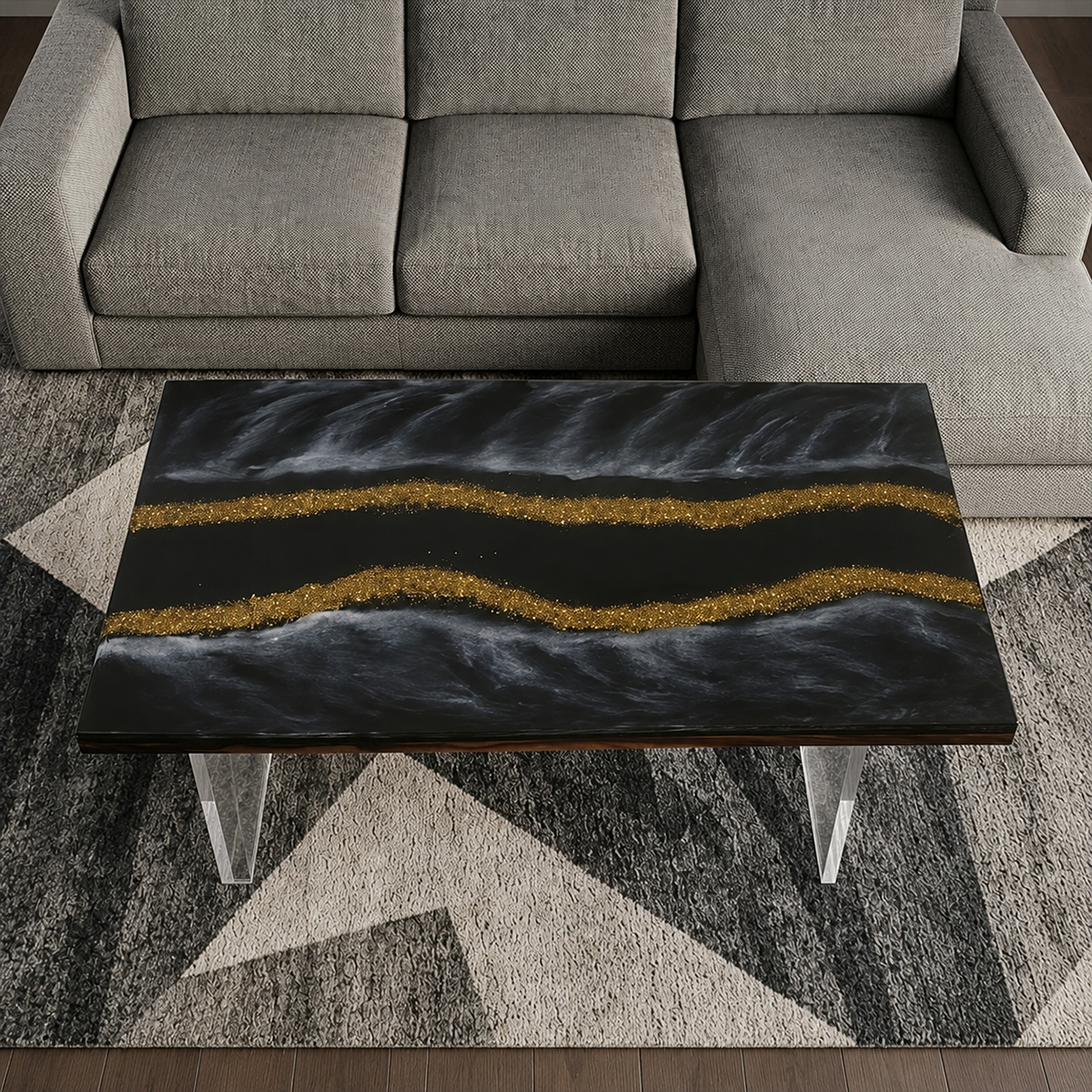 Luxury Black & Gold Epoxy Resin Coffee Table