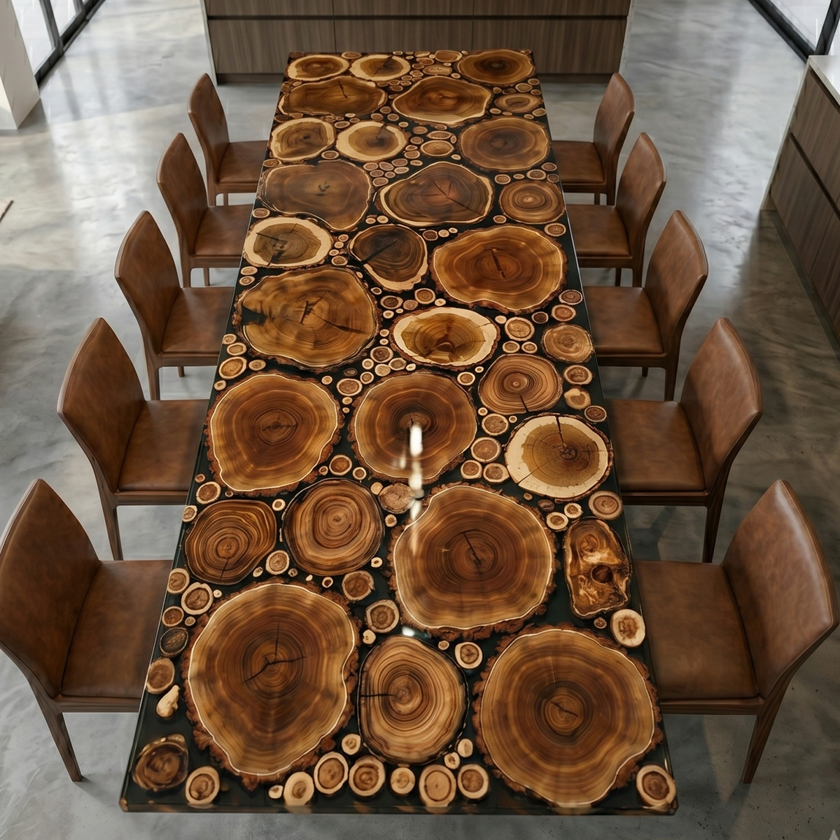 Locust Wood Rectangle Epoxy Resin Dining Table