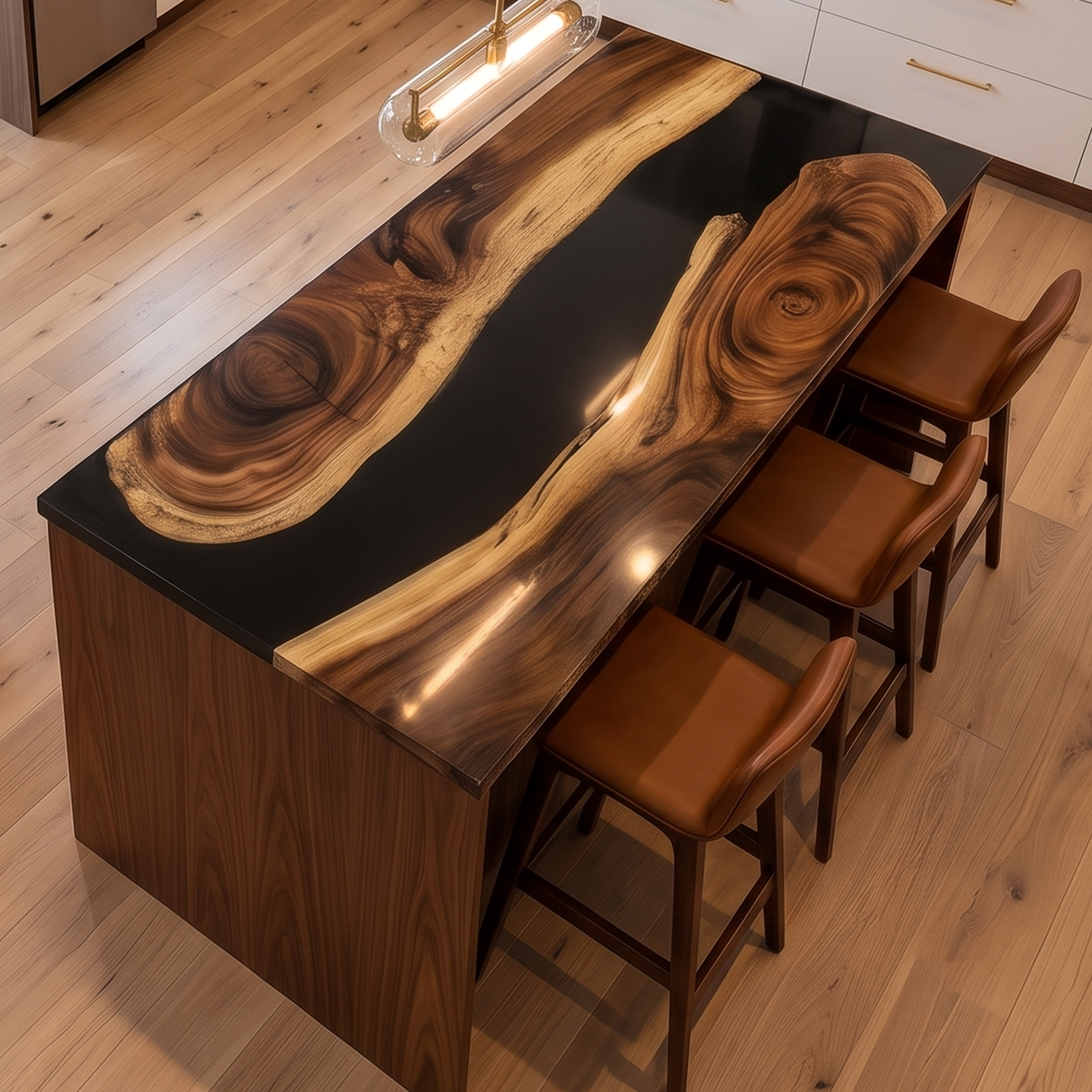 Walnut Wood Black River Rectangle Resin Countertop