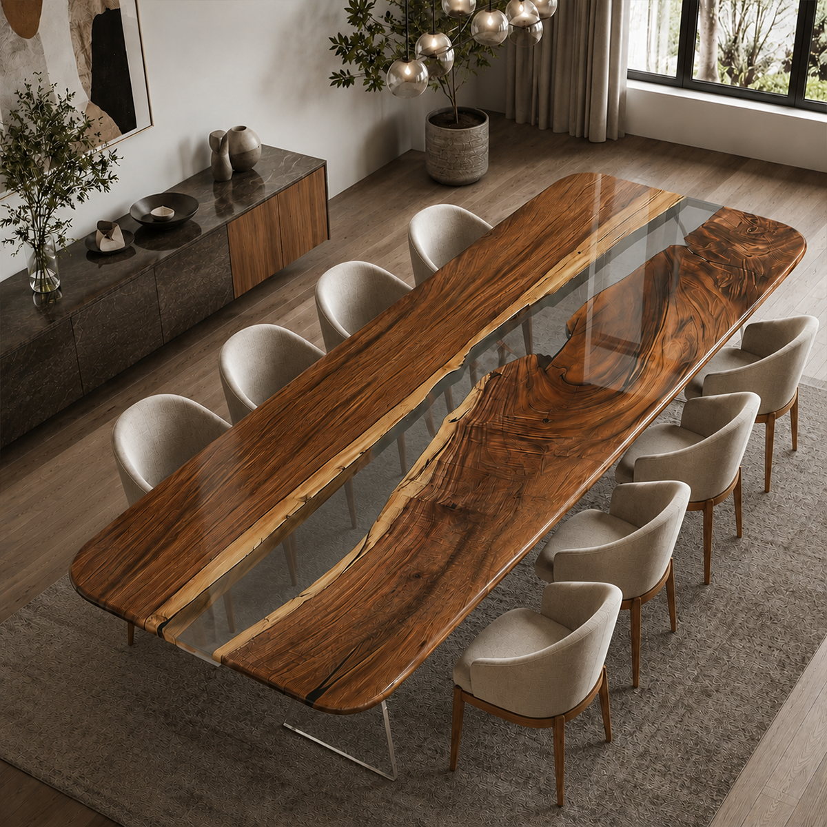 Black Walnut with Clear Epoxy Resin Table Dining Table