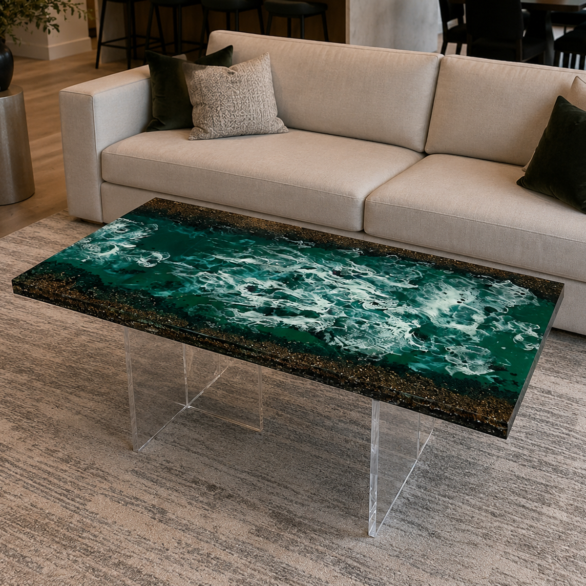 Ocean Wave Rectangle Epoxy Resin Coffee Table