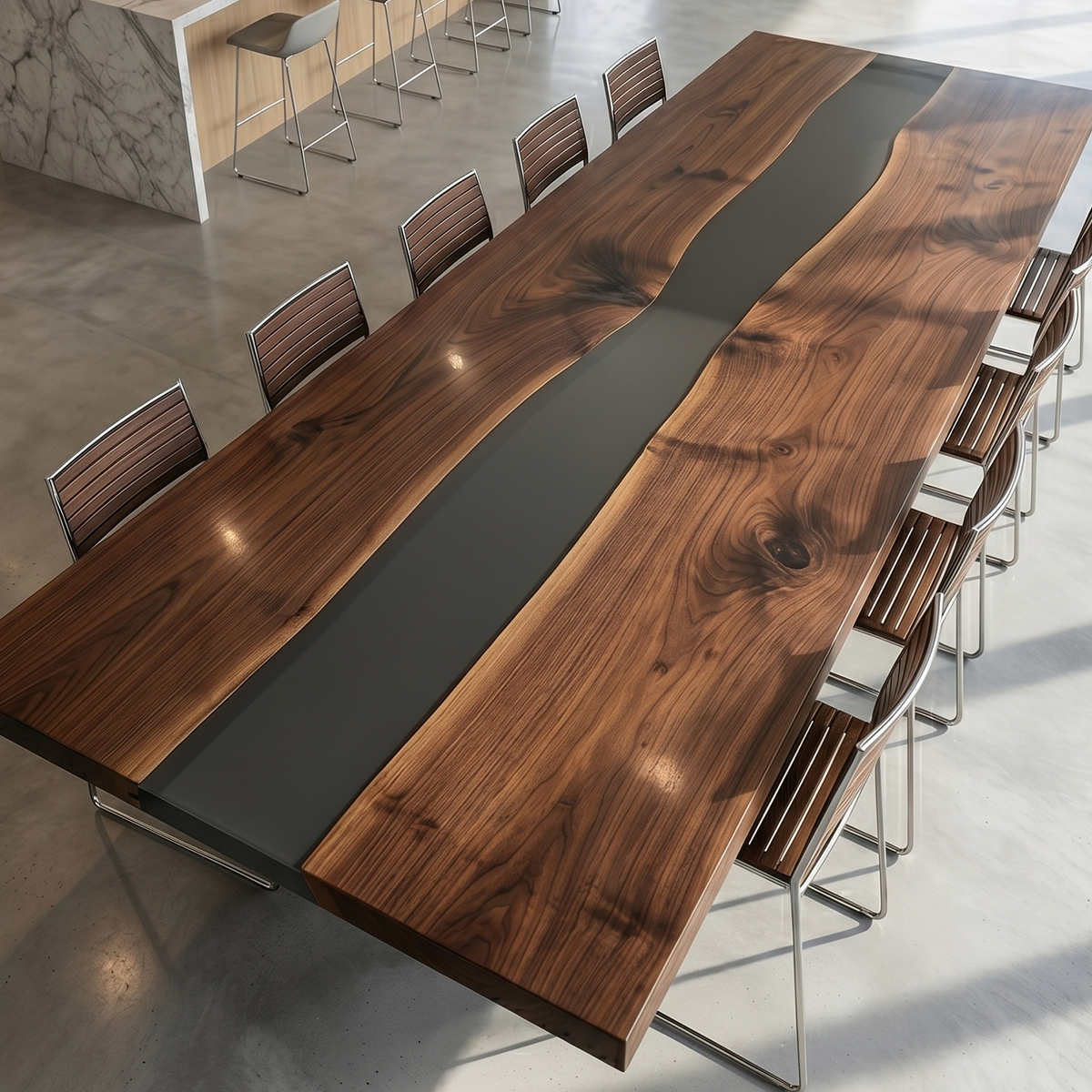 Black Walnut Wood Black River Epoxy Resin Dining Table