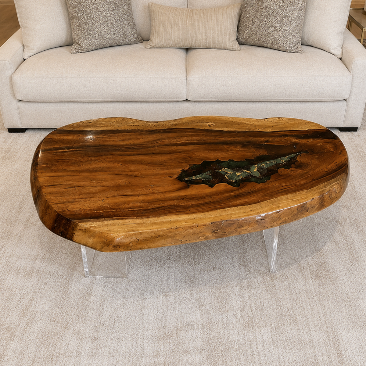 Walnut Wood Natural Slab Greenery Resin Table 30“W x 63"L