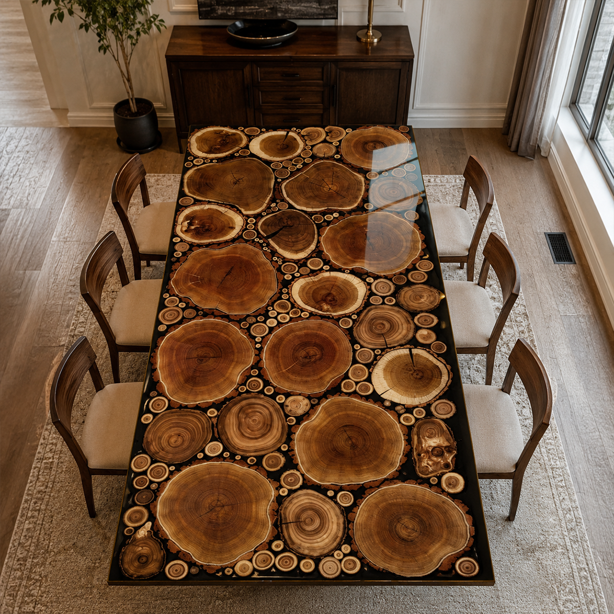 Locust Wood Rectangle Epoxy Resin Dining Table