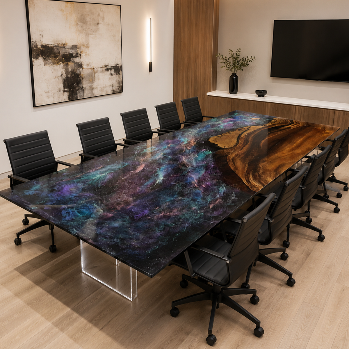 Black Walnut Wood Galaxy Epoxy Resin Conference Table