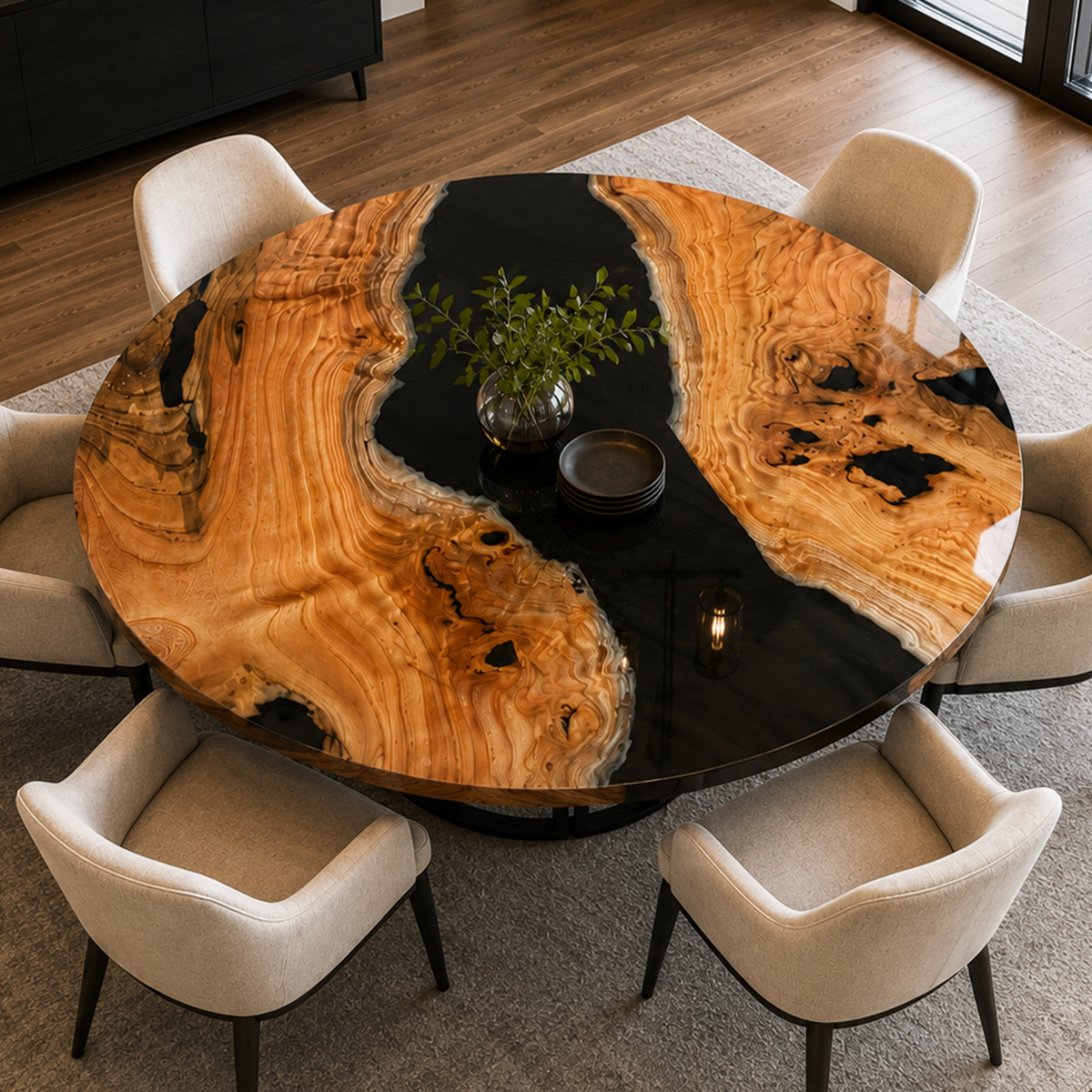 Walnut Wood Epoxy Resin River Round Table