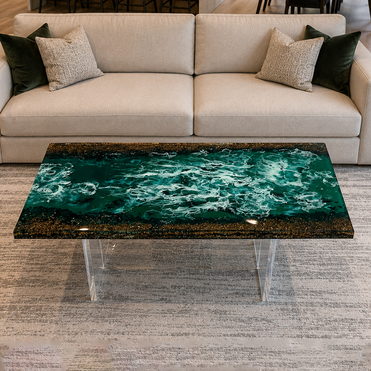 Ocean Wave Rectangle Epoxy Resin Coffee Table