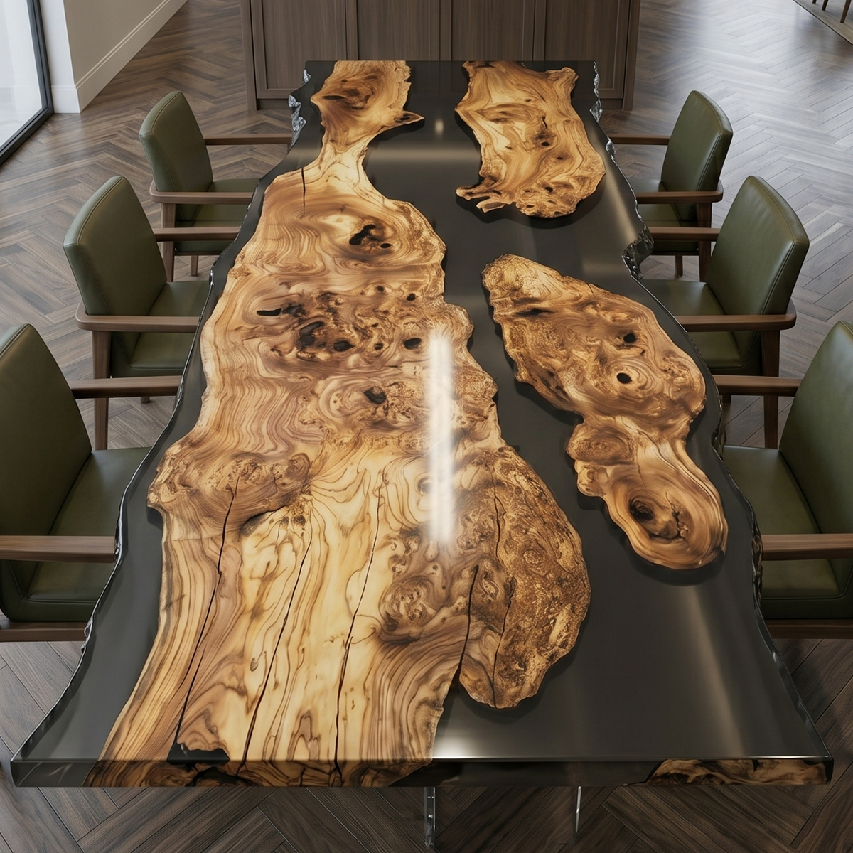 Olive Wood Live Edge Rectangle Epoxy Resin Dining Table