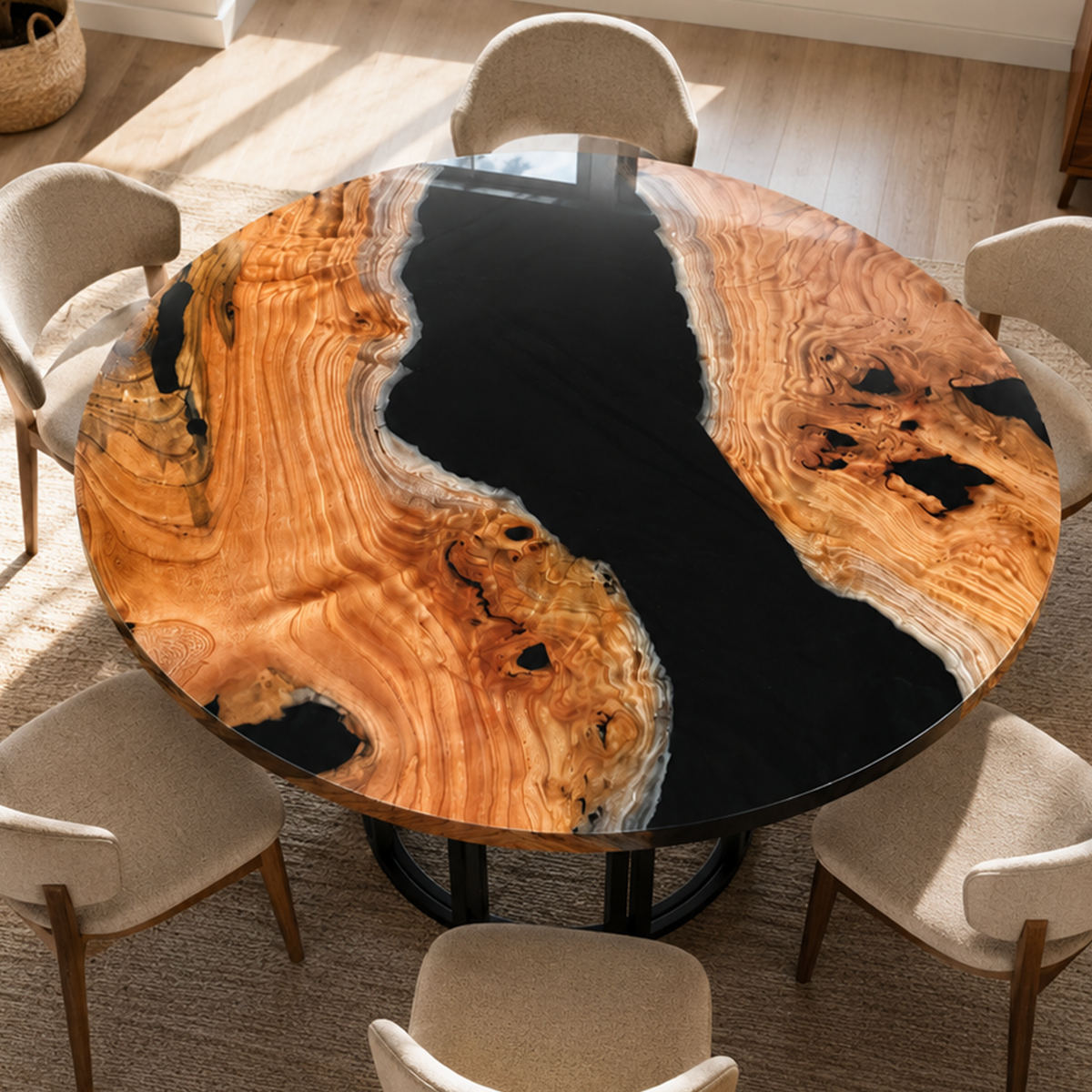 Walnut Wood Epoxy Resin River Round Table
