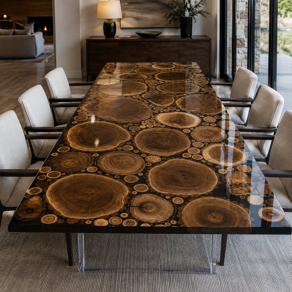 Locust Wood Rectangle Epoxy Resin Dining Table