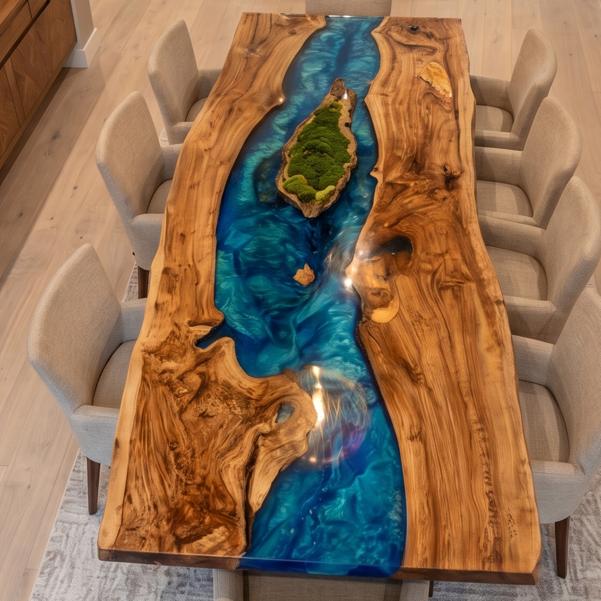 Custom Olive Wood Epoxy River Dining Table