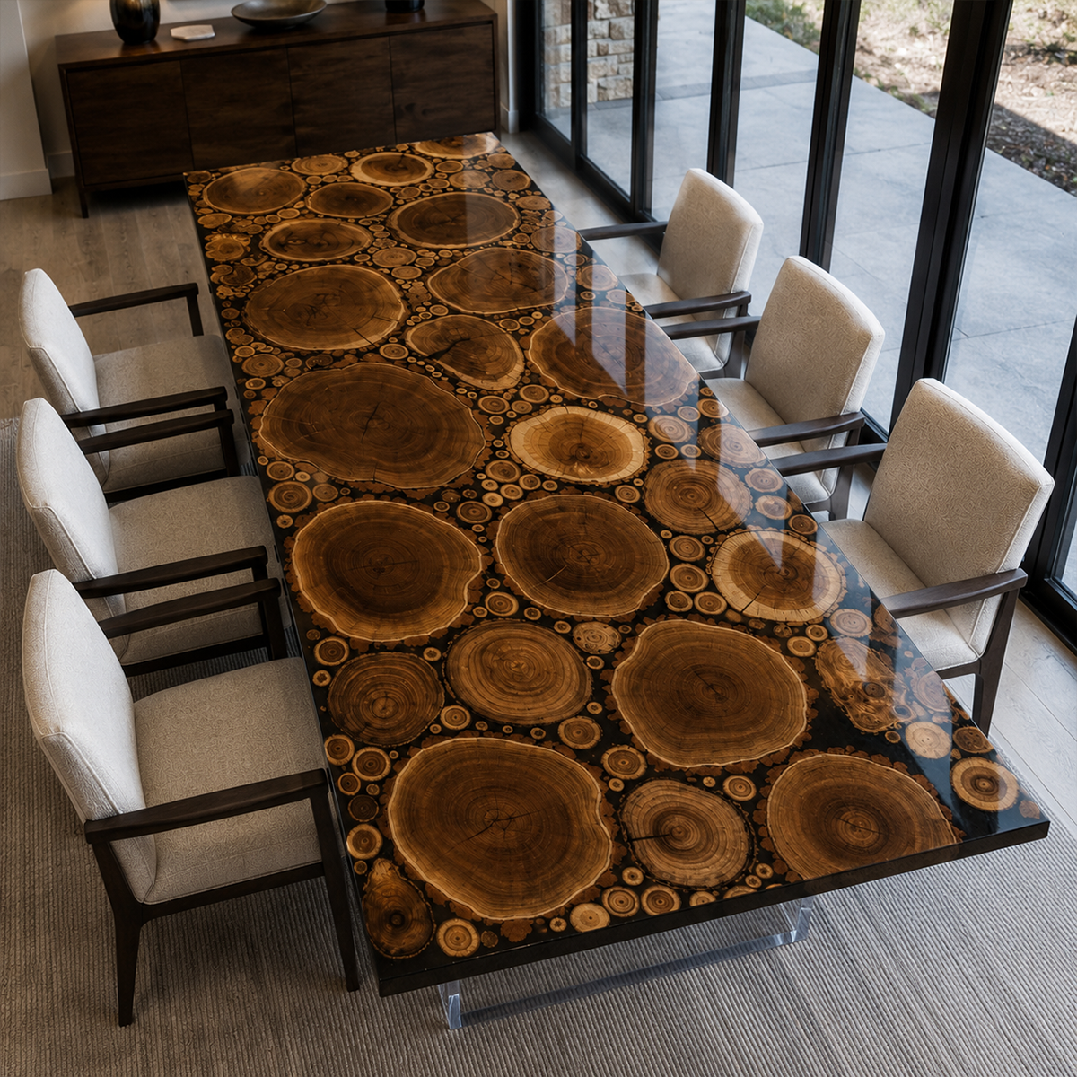 Locust Wood Rectangle Epoxy Resin Dining Table