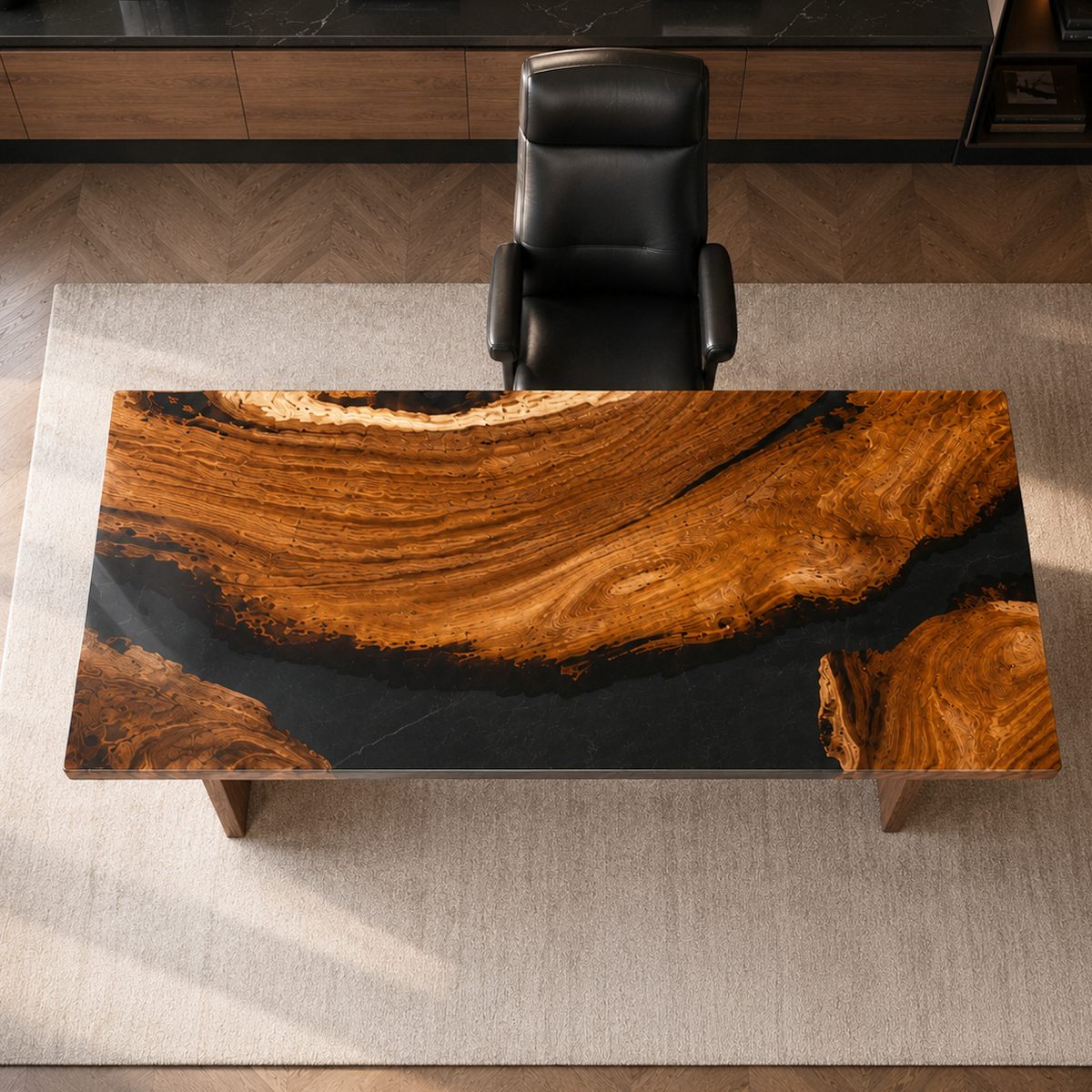 Black Walnut Wood Rectangle Epoxy Resin Conference Table
