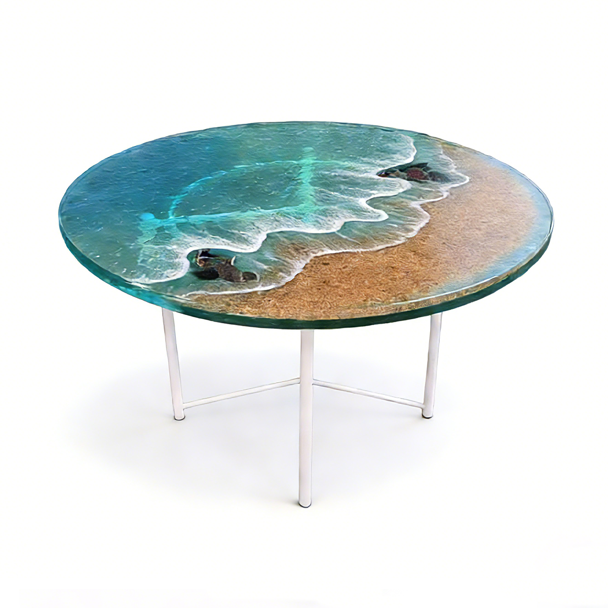 Beach & Wave Resin Art Round Coffee Table