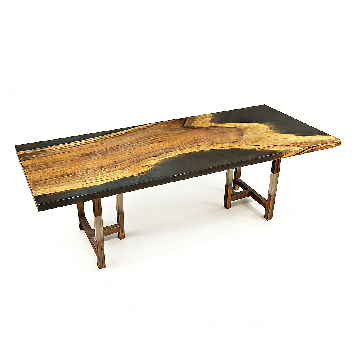 Walnut Wood Black River Rectangle Resin Conference Table