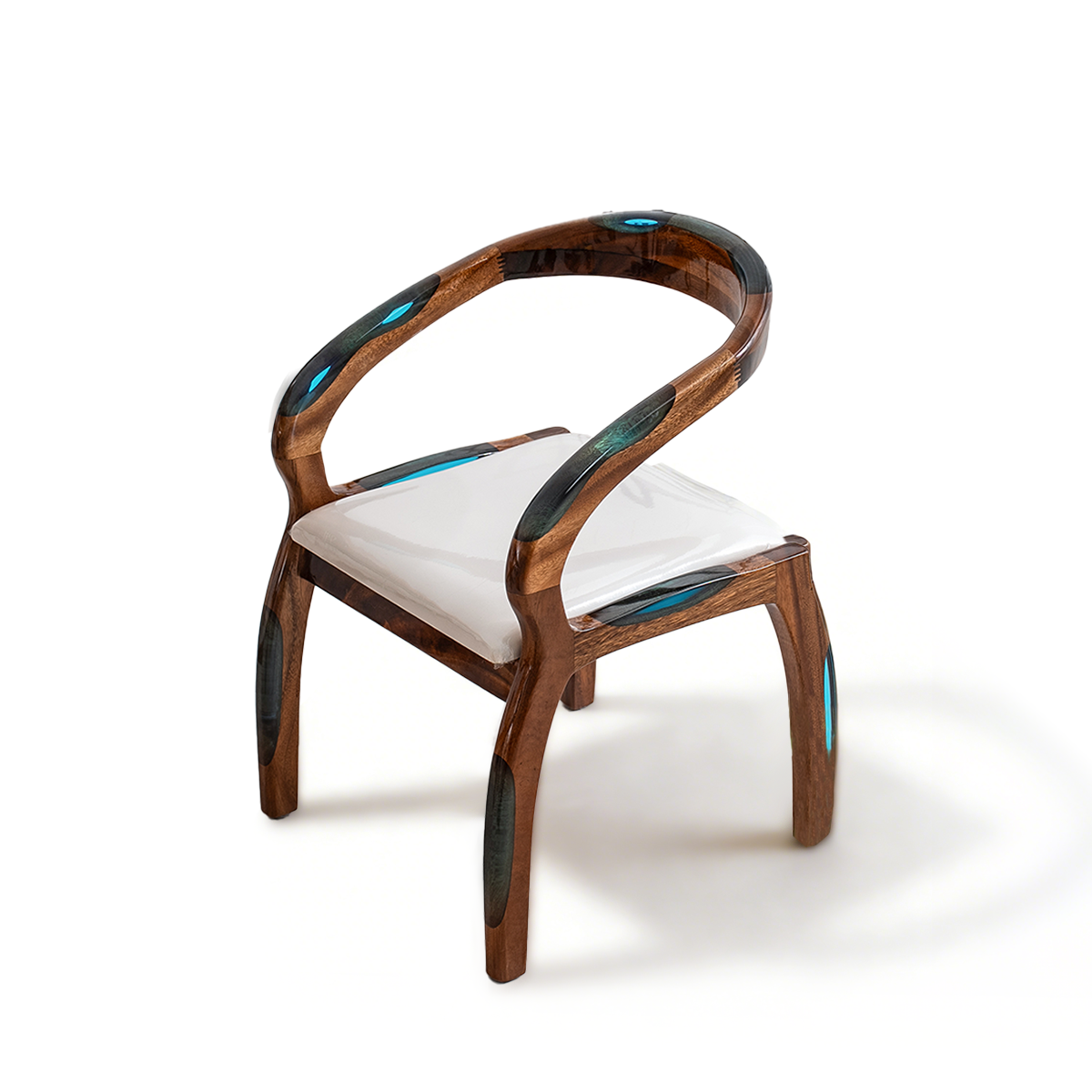 Blue Vein Walnut Wood Resin Armrest Accent Chair