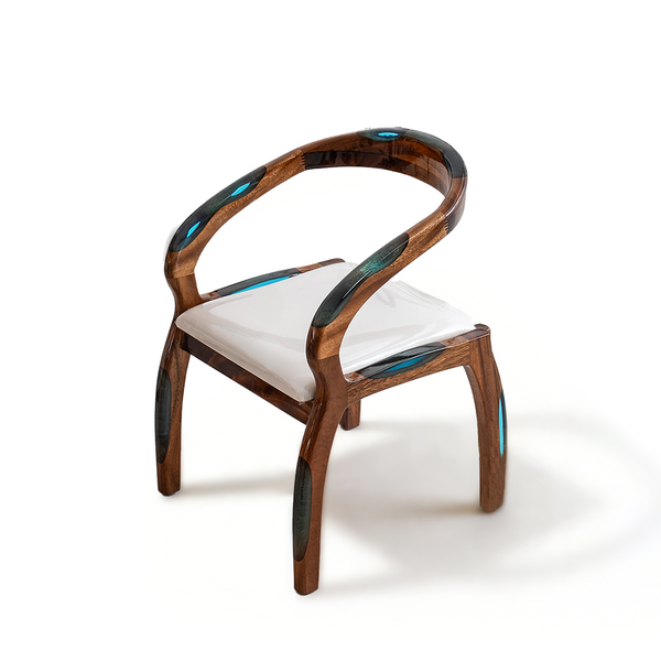 Blue Vein Walnut Wood Resin Armrest Accent Chair