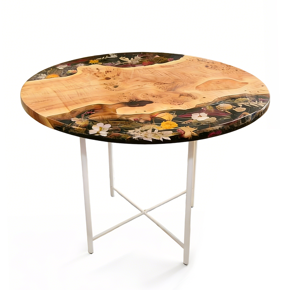 Poplar Wood Flower Round Resin Table