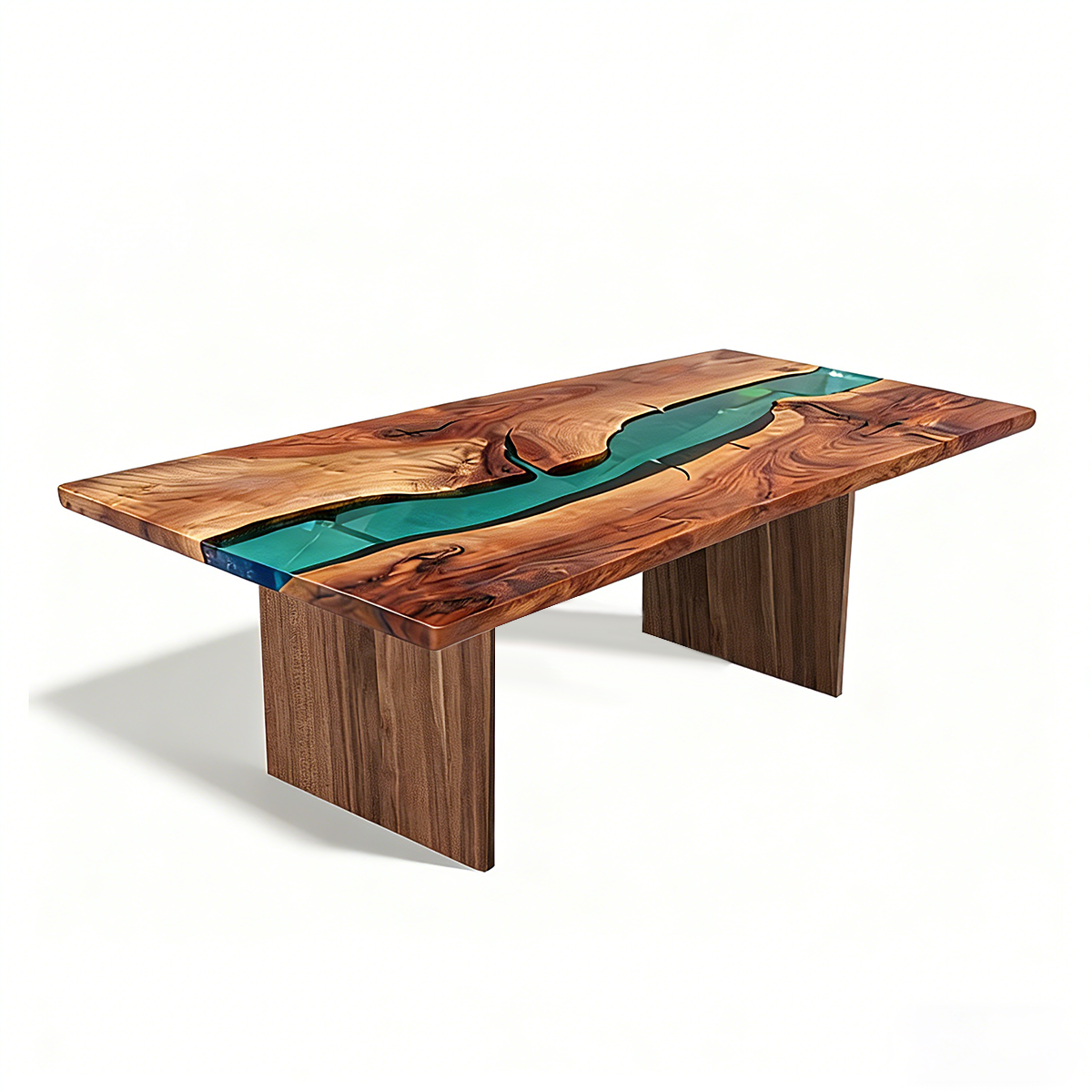 Green River Walnut Wood Rectangle Epoxy Resin Coffee Table