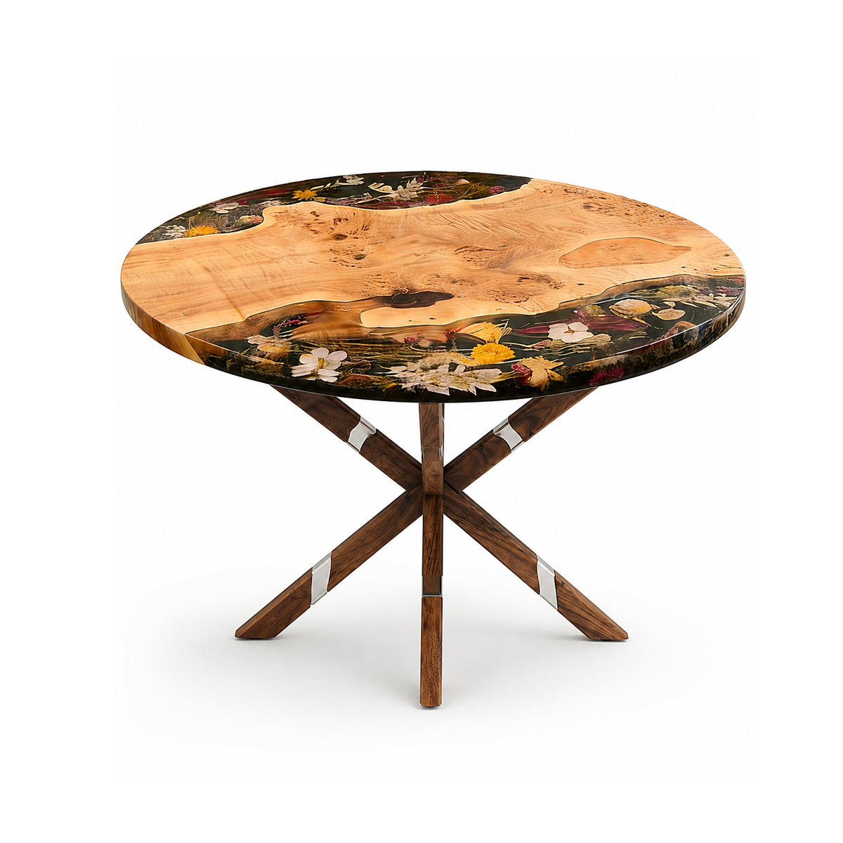 Poplar Wood Flower Round Resin Table