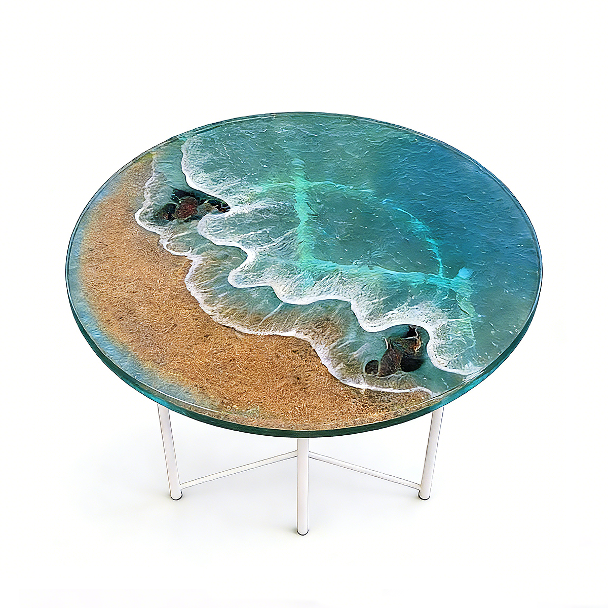 Beach & Wave Resin Art Round Coffee Table