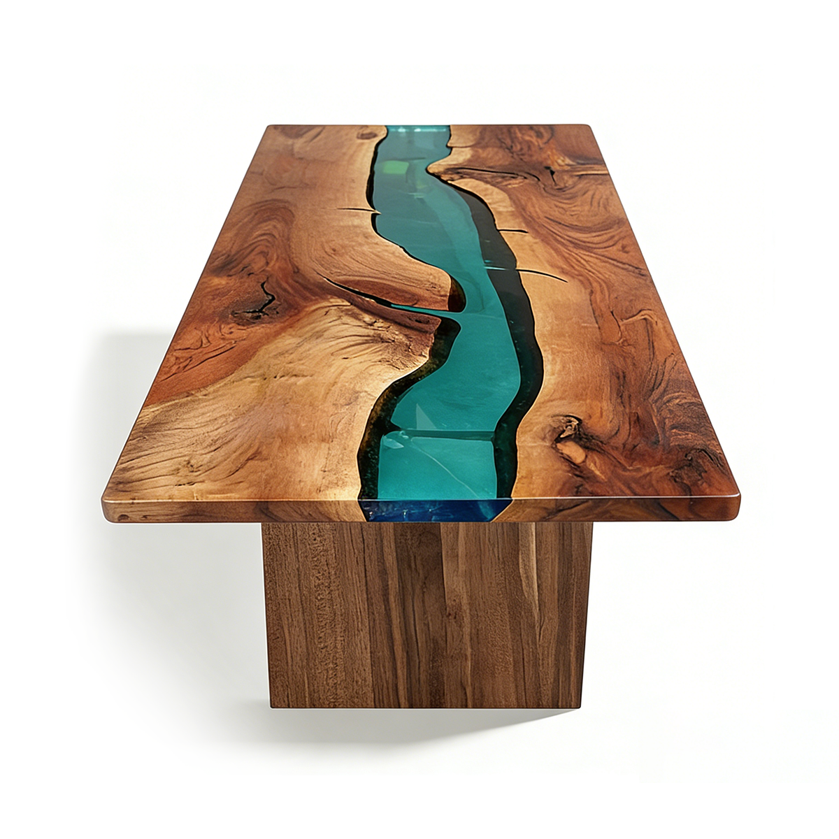 Green River Walnut Wood Rectangle Epoxy Resin Coffee Table