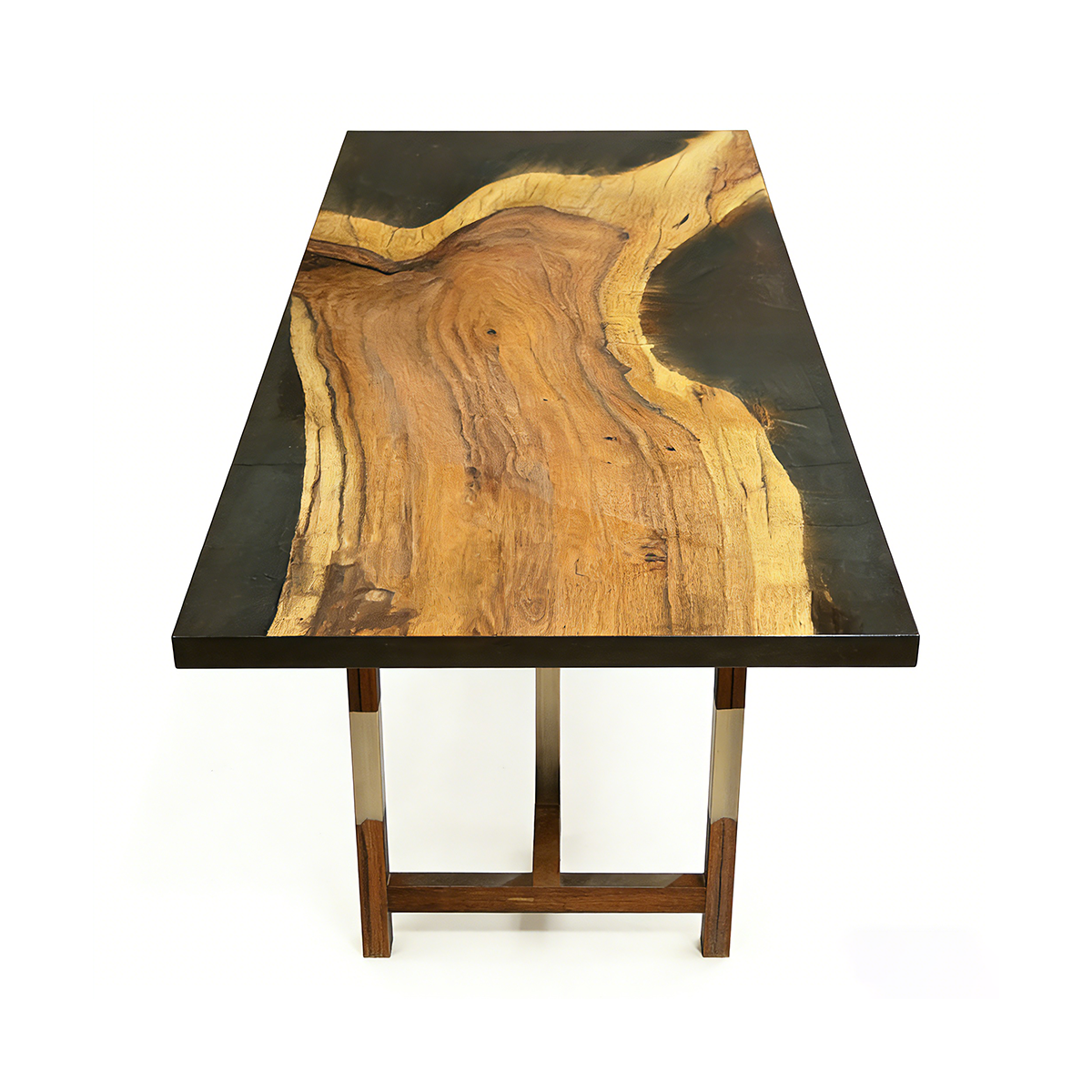 Walnut Wood Black River Rectangle Resin Conference Table