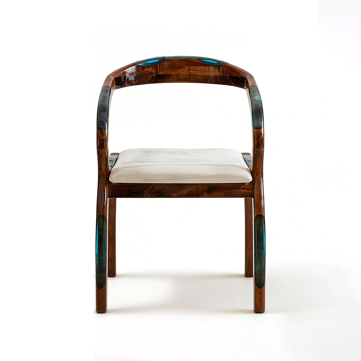 Blue Vein Walnut Wood Resin Armrest Accent Chair