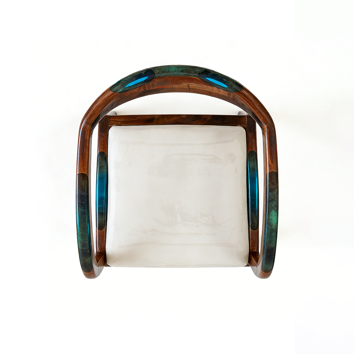 Blue Vein Walnut Wood Resin Armrest Accent Chair