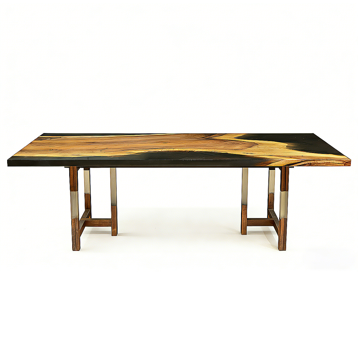 Walnut Wood Black River Rectangle Resin Conference Table