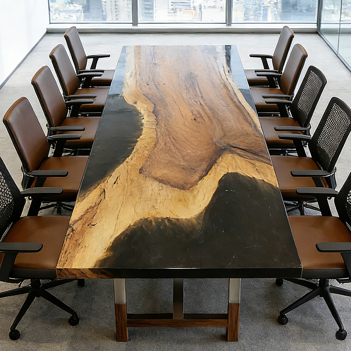 Walnut Wood Black River Rectangle Resin Conference Table