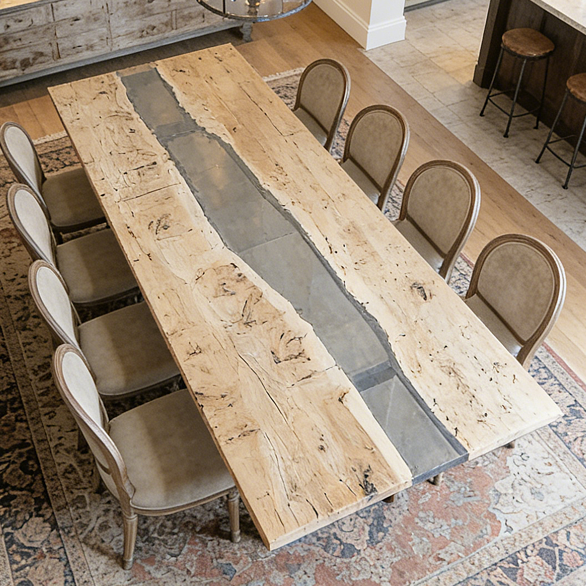 Olive Wood Rectangle Epoxy Resin Dining Table