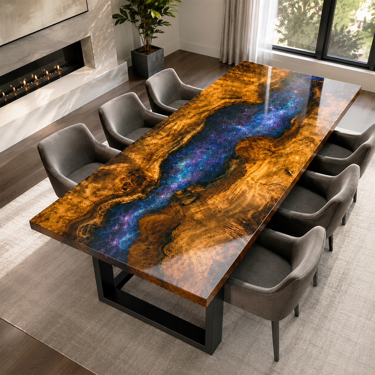 Golden Camphor Purple Sky Epoxy Resin Dining Table
